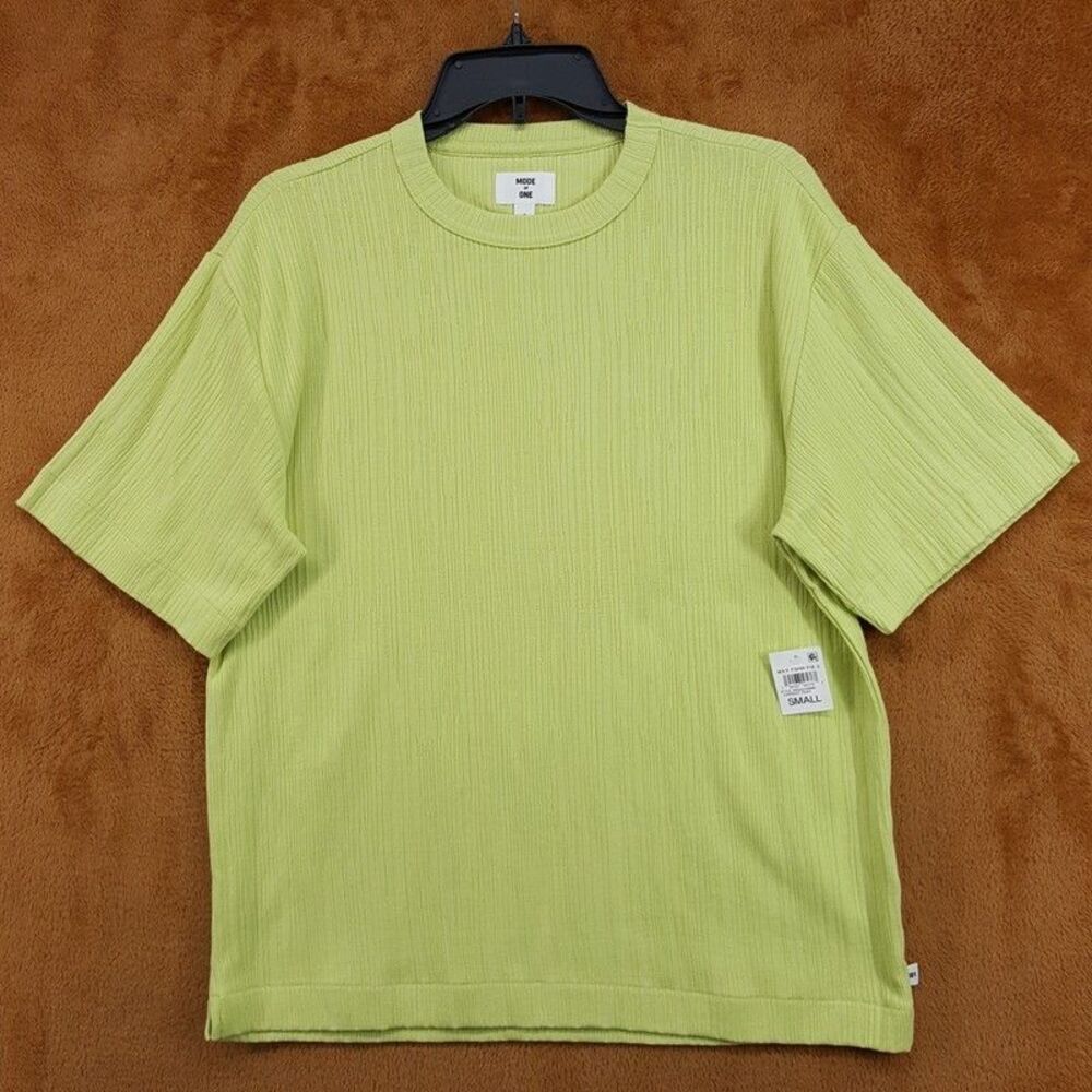 Mode of One Shirt Mens Small Green Pullover Crew Textured Knit T-Shirt Tee